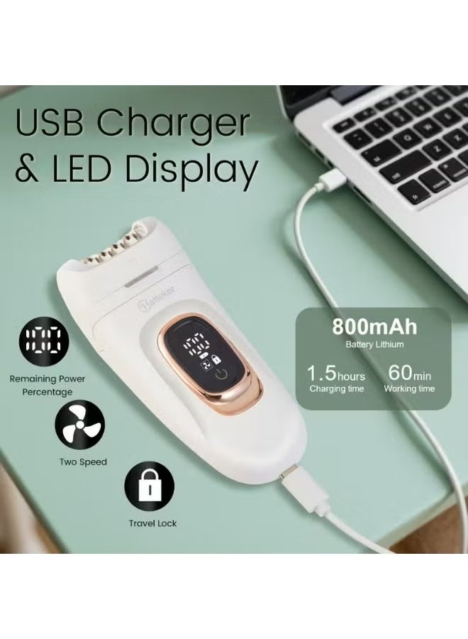 Hatteker Epilator & Shaver for Women - Hair Removal Products with Rechargeable Battery, Adjustable Comb, for Arms, Legs, Underarms, Painless Electric Women Shaver, Travel Portable White - Image 5